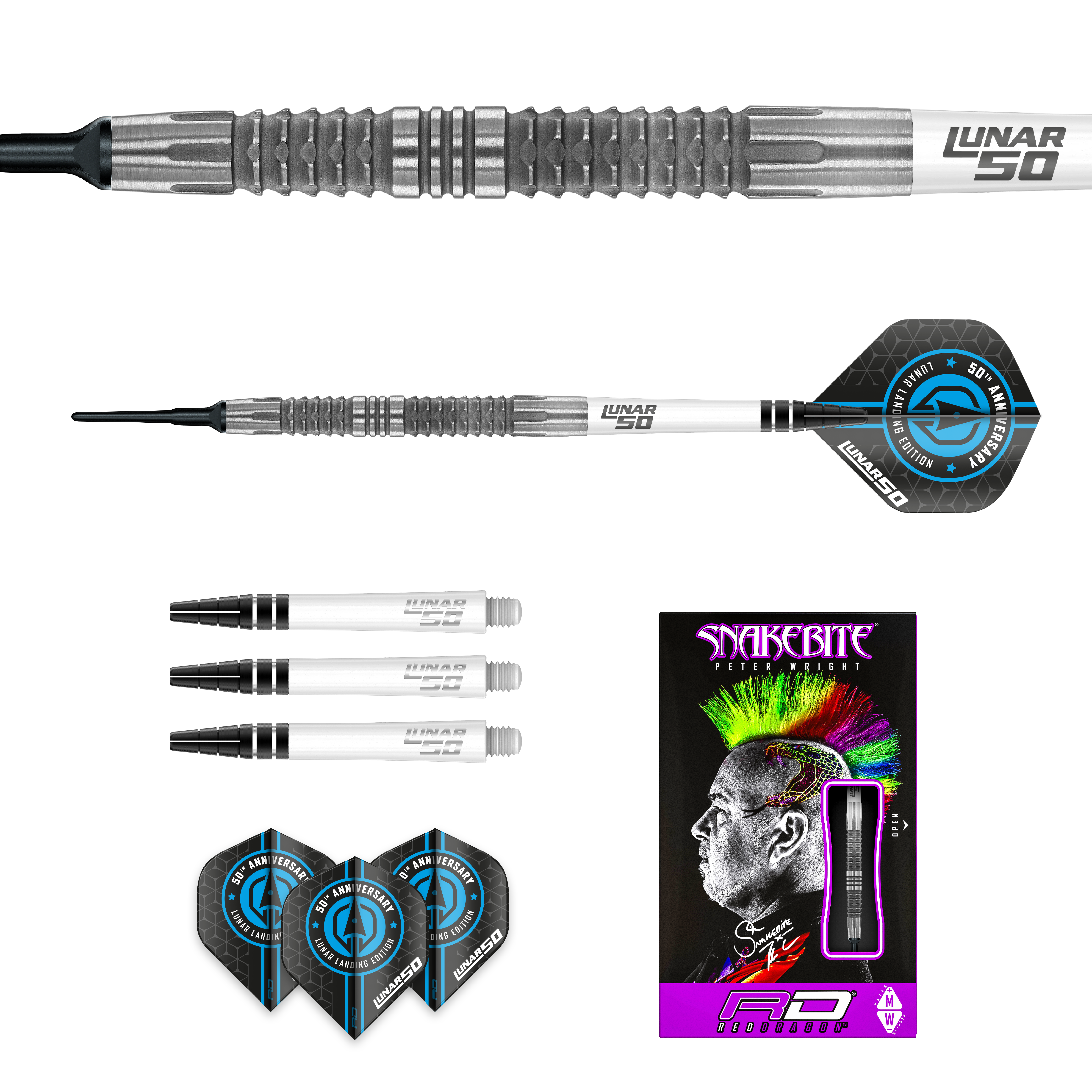 Red Dragon Peter Wright Lunar 50th 22g Steel Tip Darts 
